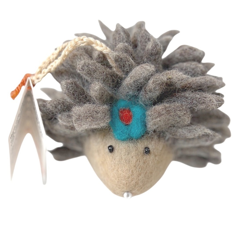 The Winding Road Felt Hedgehog Ornament Grey Wool Handmade Small